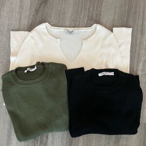 Ribbed NA-KD Crew & V-Neck Sweater Set - Olive, Black, Cream (XS)
